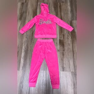 Barbie Kids Hot Pink Hooded Velour Tracksuit